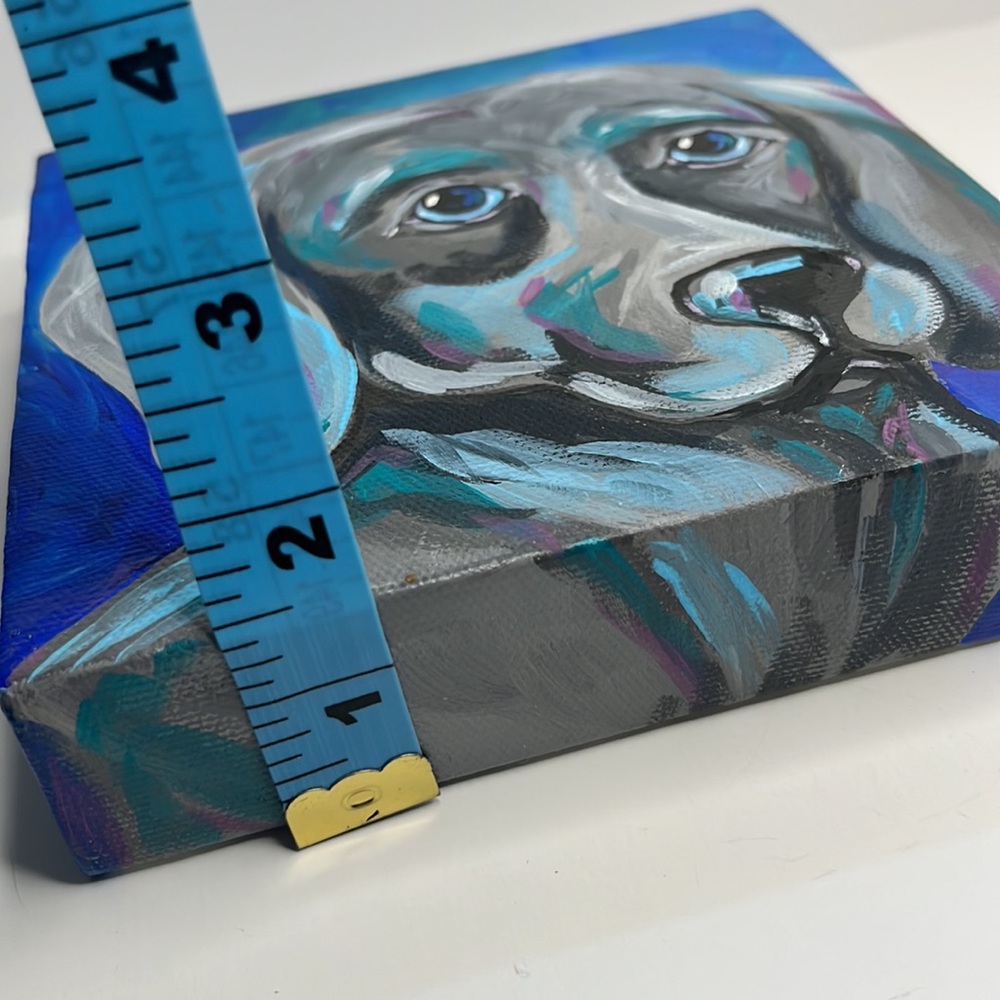 Weimaraner colorful acrylic pet painting on gallery wrapped canvas. 6”x6” - Picture 7 of 7